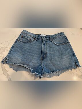 Abercrombie And Fitch Women's The Mom Short High Rise Curve 30/10 Jean Raw Hem